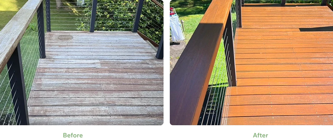 Timber deck staining and restoration Pennant Hills, Sydney Before and after timber deck staining and restoration in Pennant Hills, Sydney