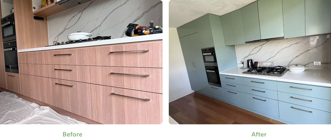 Kitchen Cupboard Repainting and Cabinet Painting Sydney Before and after kitchen cupboard repainting and cabinet painting in Sydney