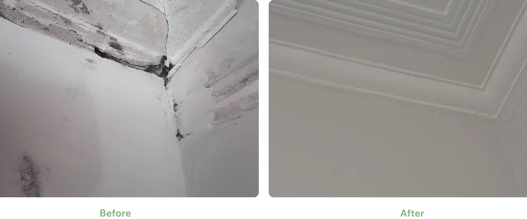 Ceiling Corner and Cornice Repair Sydney Before and after ceiling corner and cornice repair in Sydney