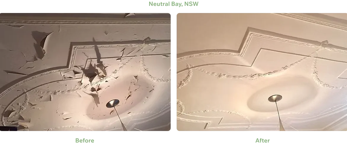 Decorative ceiling repair and painting Neutral Bay Sydney Before and after decorative ceiling repair and painting in Neutral Bay Sydney