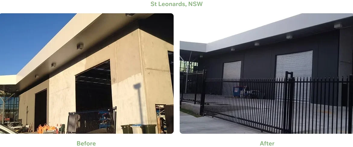 Exterior Commercial Painting St Leonards NSW Before and after exterior commercial building painting in St Leonards NSW.