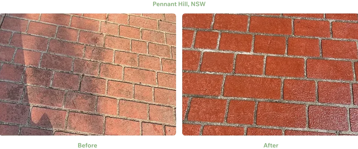Concrete Floor Cleaning and Surface Restoration Pennant Hills NSW Before and after concrete floor cleaning and exterior surface restoration in Pennant Hills NSW.