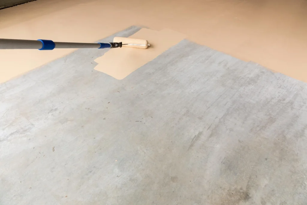 Concrete floor painting and coating in progress in Sydney