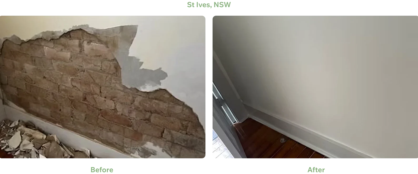 Damaged Wall Repair and Painting St Ives Sydney Before and after damaged wall repair and painting in St Ives Sydney