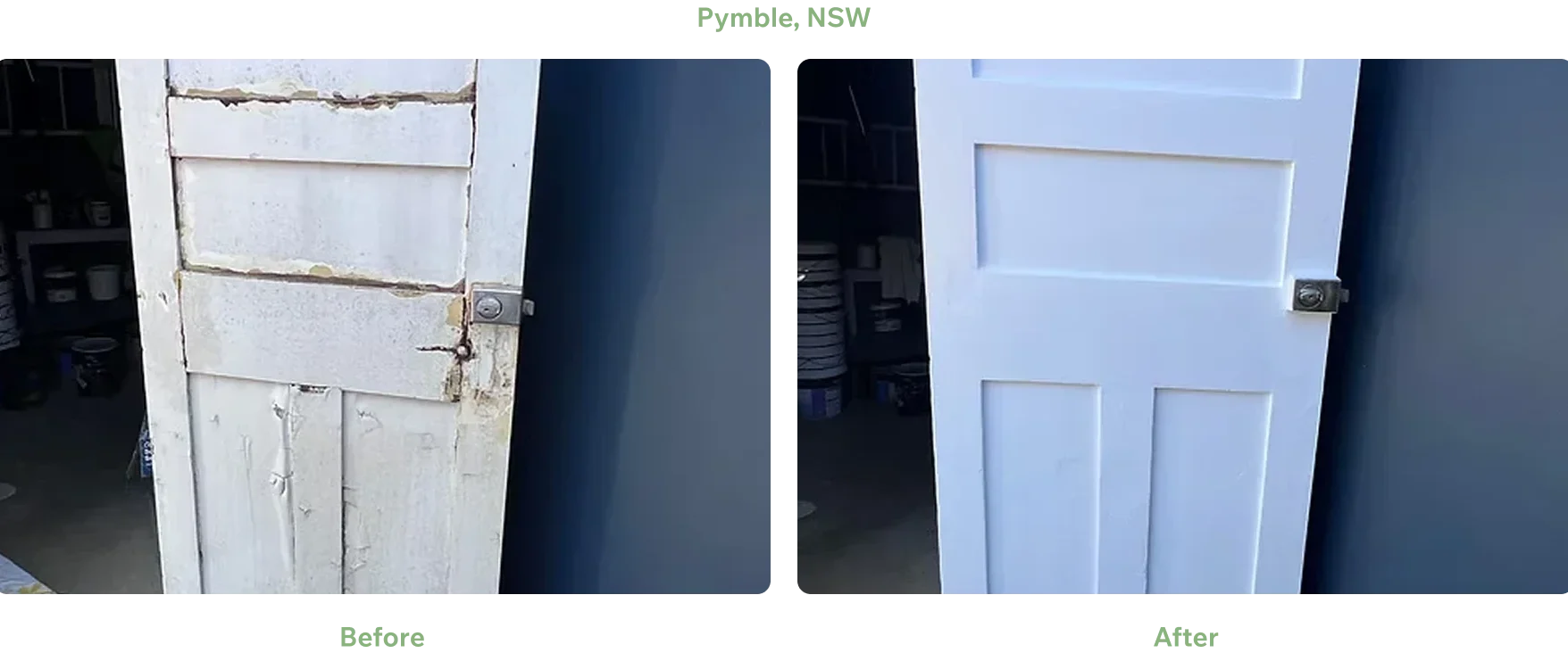Door Repair and Painting Pymble Sydney Before and after door repair and painting in Pymble Sydney