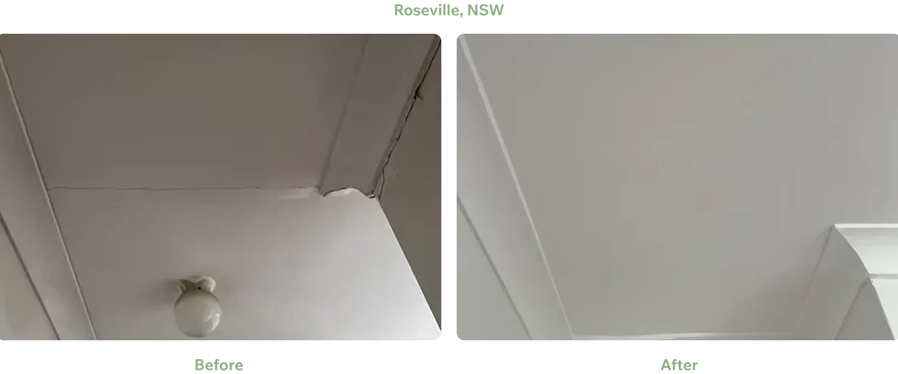 Ceiling Crack Repair and Painting Roseville Sydney Before and after ceiling crack repair and painting in Roseville Sydney